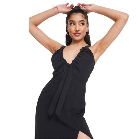 Abercrombie & fitch Cinched Neck Slip Midi Dress black sz S - Picture 4 of 9